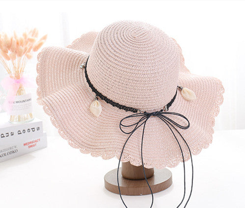A Sunscreen Han Edition Big Beach Hat Wavy Skirt Together Leather Rope Weaving