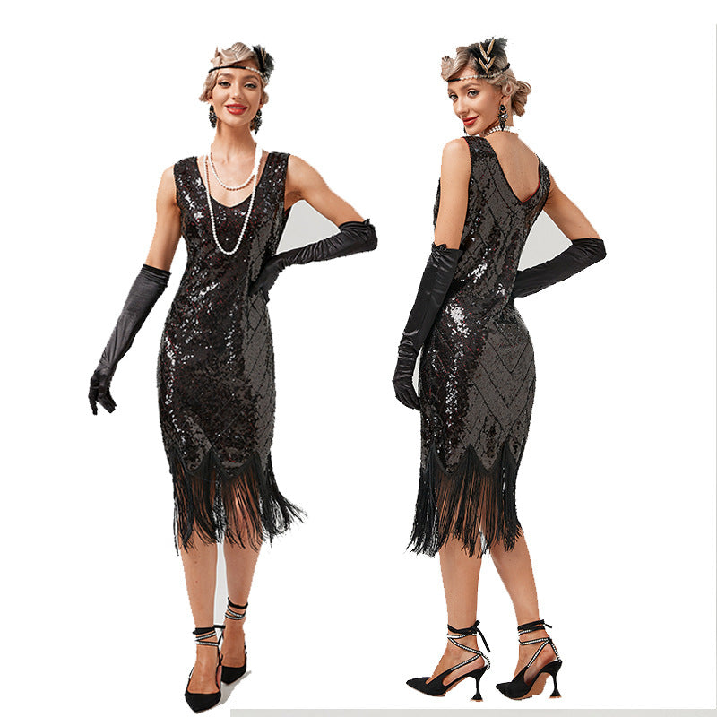 Vintage Sequined Tassel Dress Party Dance
